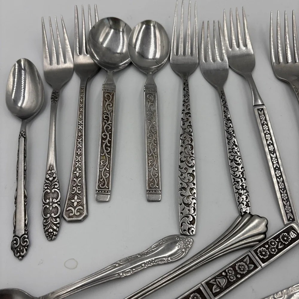 Vintage Stainless Steel Forks,spoons,knifes  Mixed Lot Of 24 Various Patterns